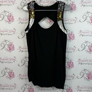 MXM tank top sparkly gold silver shiny Black Sleeveless Top with Sequin Details